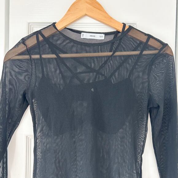 Mango Black Sheer Mesh Long Sleeve Bra Top Semi Transparent Shirt Size Small EUC - Picture 4 of 7